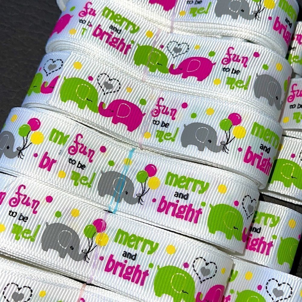Grosgrain Ribbon 7/8” 5 yards 5/$20 NEW merry & bright elephants fun to be me - Picture 2 of 9